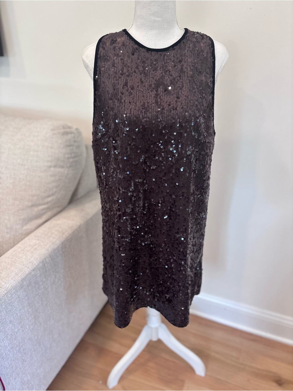Zara dark brown sleeveless sequin mini dress size large